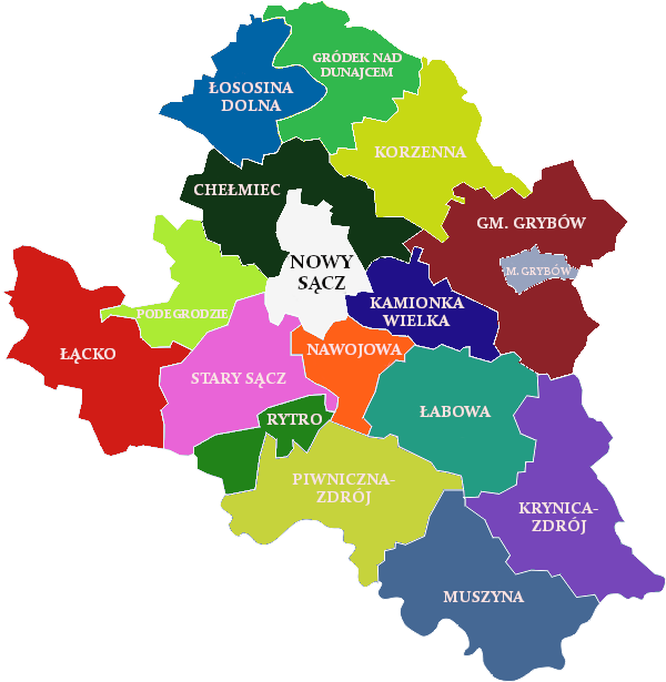 MAPA administracyjna - NOWY SĄCZ I POWIAT NOWOSĄDECKI